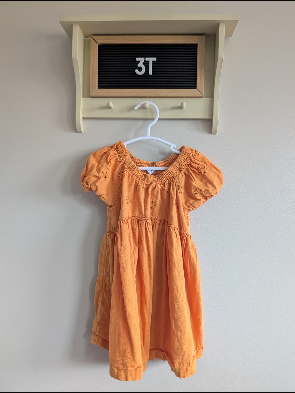 Old Navy Peach-Orange Eyelet Puff-Sleeve Dress